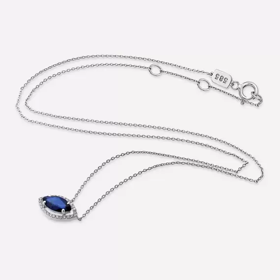1.26 CT Marquise Cut Sapphire and Diamond White Gold Necklace - 4