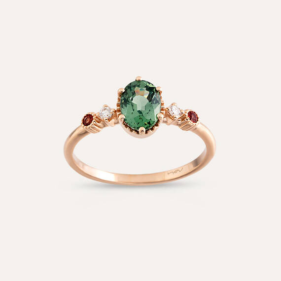 1.26 CT Multicolor Sapphire and Diamond Rose Gold Ring - 2