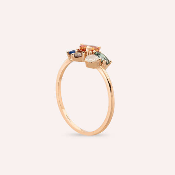 1.27 CT Multicolor Sapphire, Rose Cut Diamond and Emerald Rose Gold Ring - 4