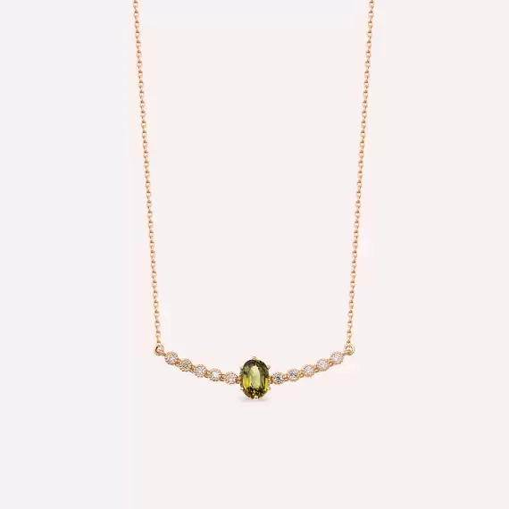 1.29 CT Green Sapphire and Diamond Rose Gold Necklace - 1