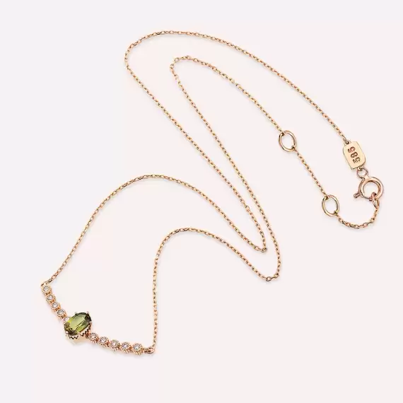 1.29 CT Green Sapphire and Diamond Rose Gold Necklace - 4