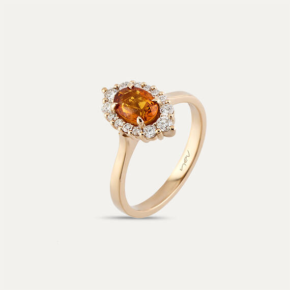 1.29 CT Orange Safir ve Pırlanta Taşlı Rose Altın Yüzük - 1