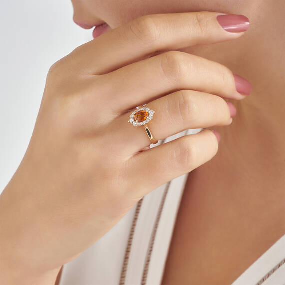 1.29 CT Orange Safir ve Pırlanta Taşlı Rose Altın Yüzük - 2