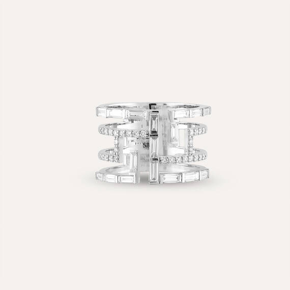 1.30 CT Baget Pırlanta Taşlı Sıralı Beyaz Altın Yüzük - 3