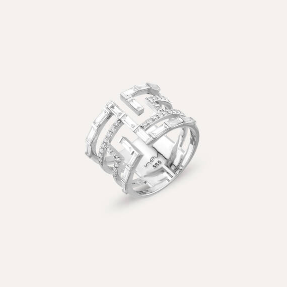 1.30 CT Baget Pırlanta Taşlı Sıralı Beyaz Altın Yüzük - 4