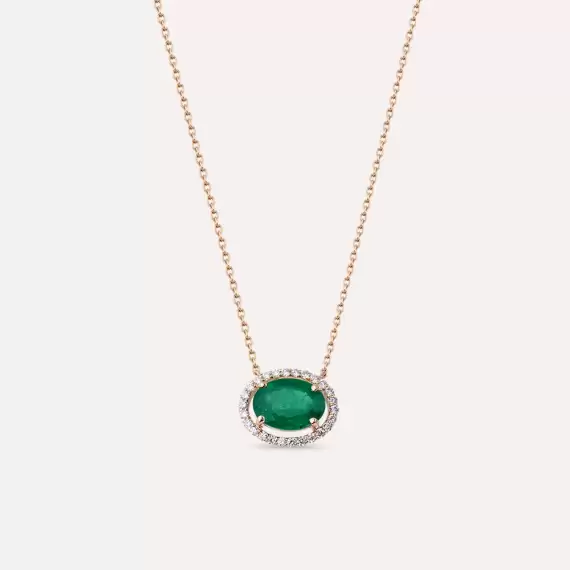 1.30 CT Diamond and Oval Cut Emerald Rose Gold Necklace - 1