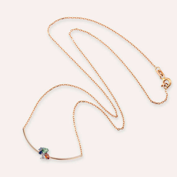 1.30 CT Rose Cut Diamond and Multicolor Sapphire Rose Gold Necklace - 3