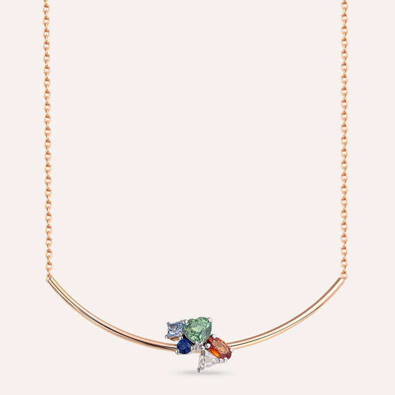 1.30 CT Rose Cut Diamond and Multicolor Sapphire Rose Gold Necklace - 1
