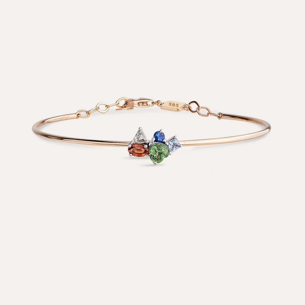 1.31 CT Rose Cut Diamond and Multicolor Sapphire Bracelet - 2