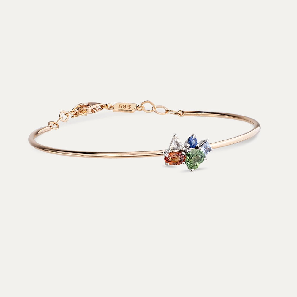 1.31 CT Rose Cut Diamond and Multicolor Sapphire Bracelet - 5