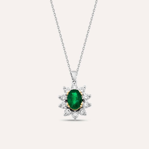 1.45 CT Emerald and Diamond White Gold Anturage Pendant - 1