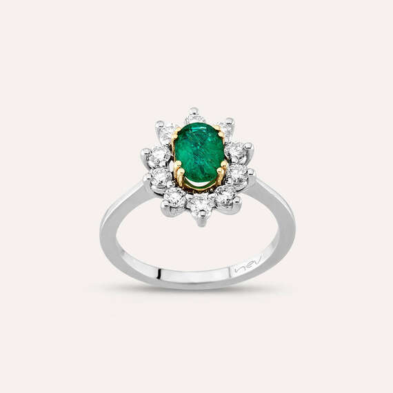 1.25 CT Emerald and Diamond Anturage Ring - 1
