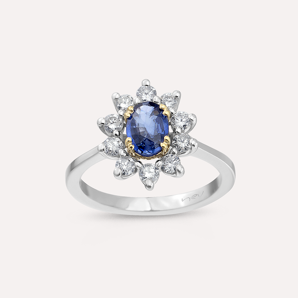 1.36 CT Sapphire and Diamond Anturage Ring - 1