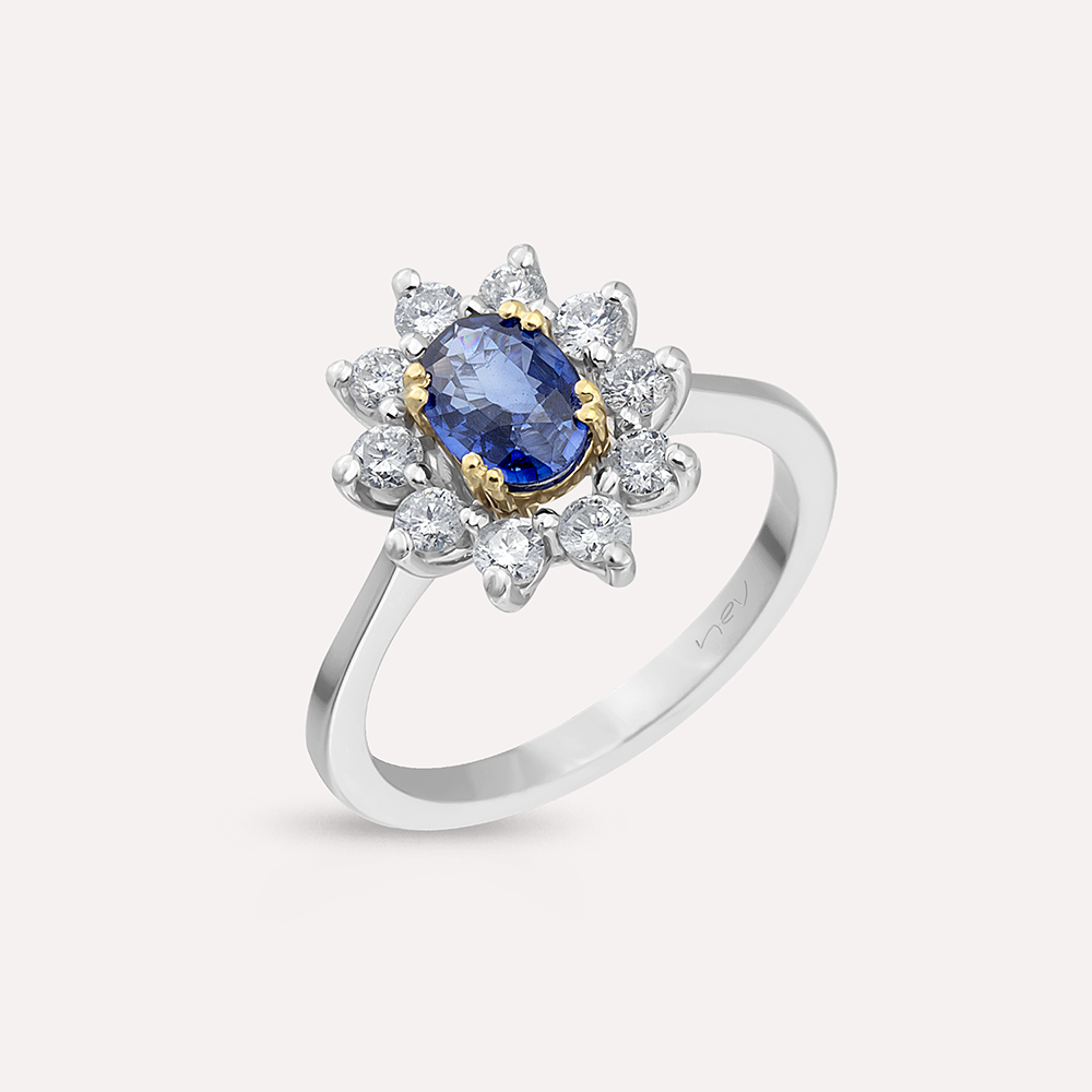 1.36 CT Sapphire and Diamond Anturage Ring - 2
