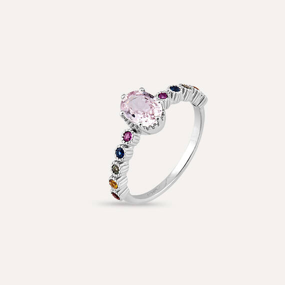 1.37 CT Light Pink and Multicolor Sapphire White Gold Ring - 6