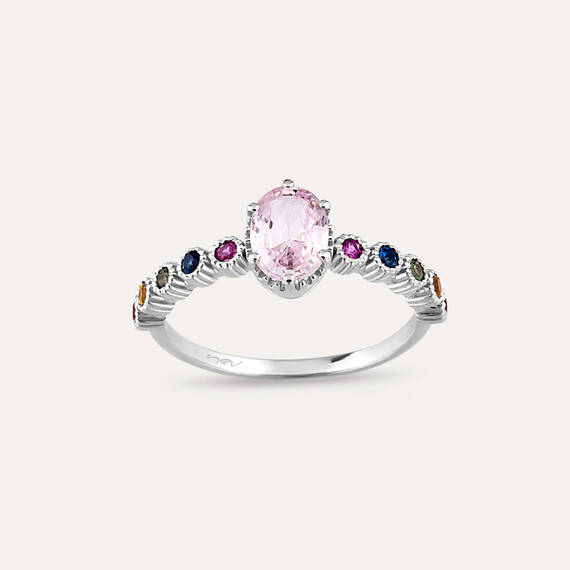 1.37 CT Light Pink and Multicolor Sapphire White Gold Ring - 5