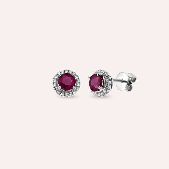 1.38 CT Ruby and Diamond White Gold Anturage Earring - 1