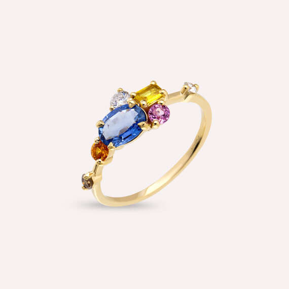 1.41 CT Multicolor Sapphire and Brown Diamond Yellow Gold Ring - 3