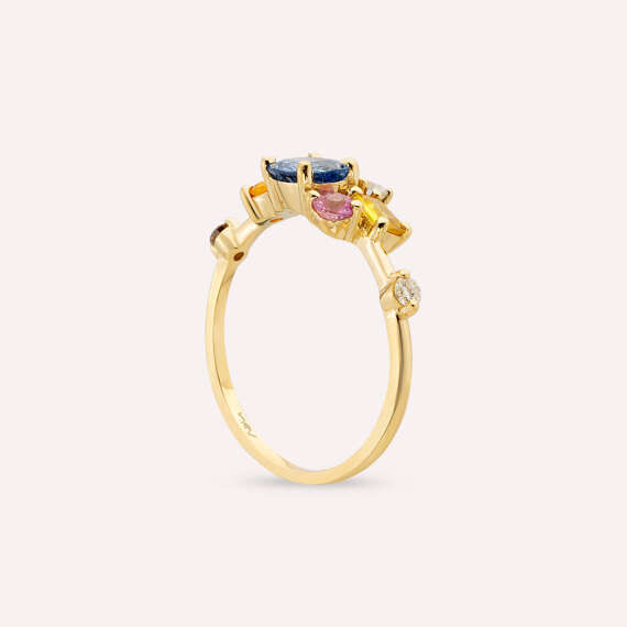 1.41 CT Multicolor Sapphire and Brown Diamond Yellow Gold Ring - 5