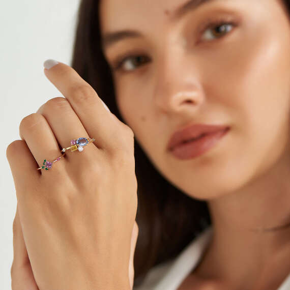 1.41 CT Multicolor Sapphire and Brown Diamond Yellow Gold Ring - 2