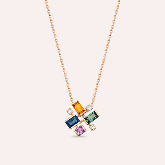 1.41 CT Multicolor Sapphire and Diamond Necklace - 2