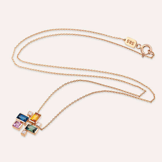 1.41 CT Multicolor Sapphire and Diamond Necklace - 4