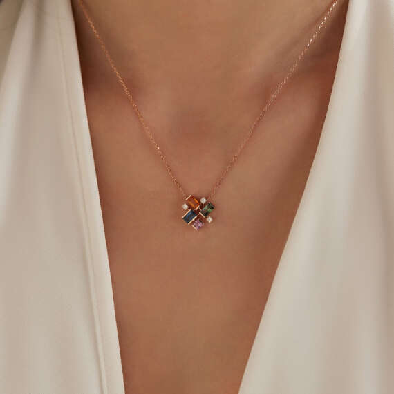 1.41 CT Multicolor Sapphire and Diamond Necklace - 3