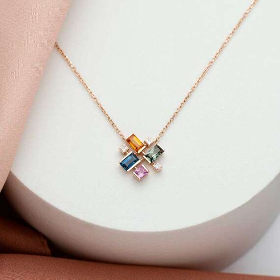 1.41 CT Multicolor Sapphire and Diamond Necklace - 1