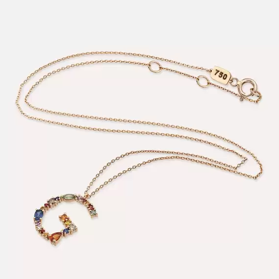 1.42 CT Multicolor Sapphire and Brown Diamond Rose Gold G Letter Necklace - 3
