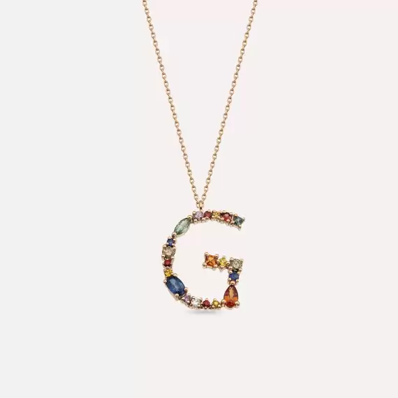 1.42 CT Multicolor Sapphire and Brown Diamond Rose Gold G Letter Necklace - 1