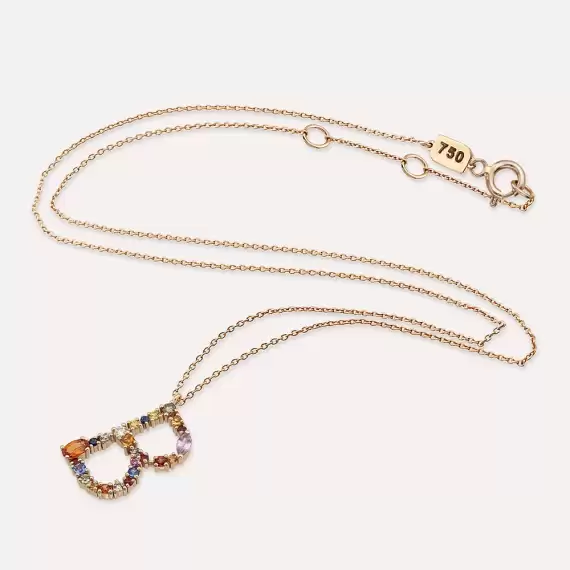 1.45 CT Multicolor Sapphire and Brown Diamond Rose Gold B Letter Necklace - 3