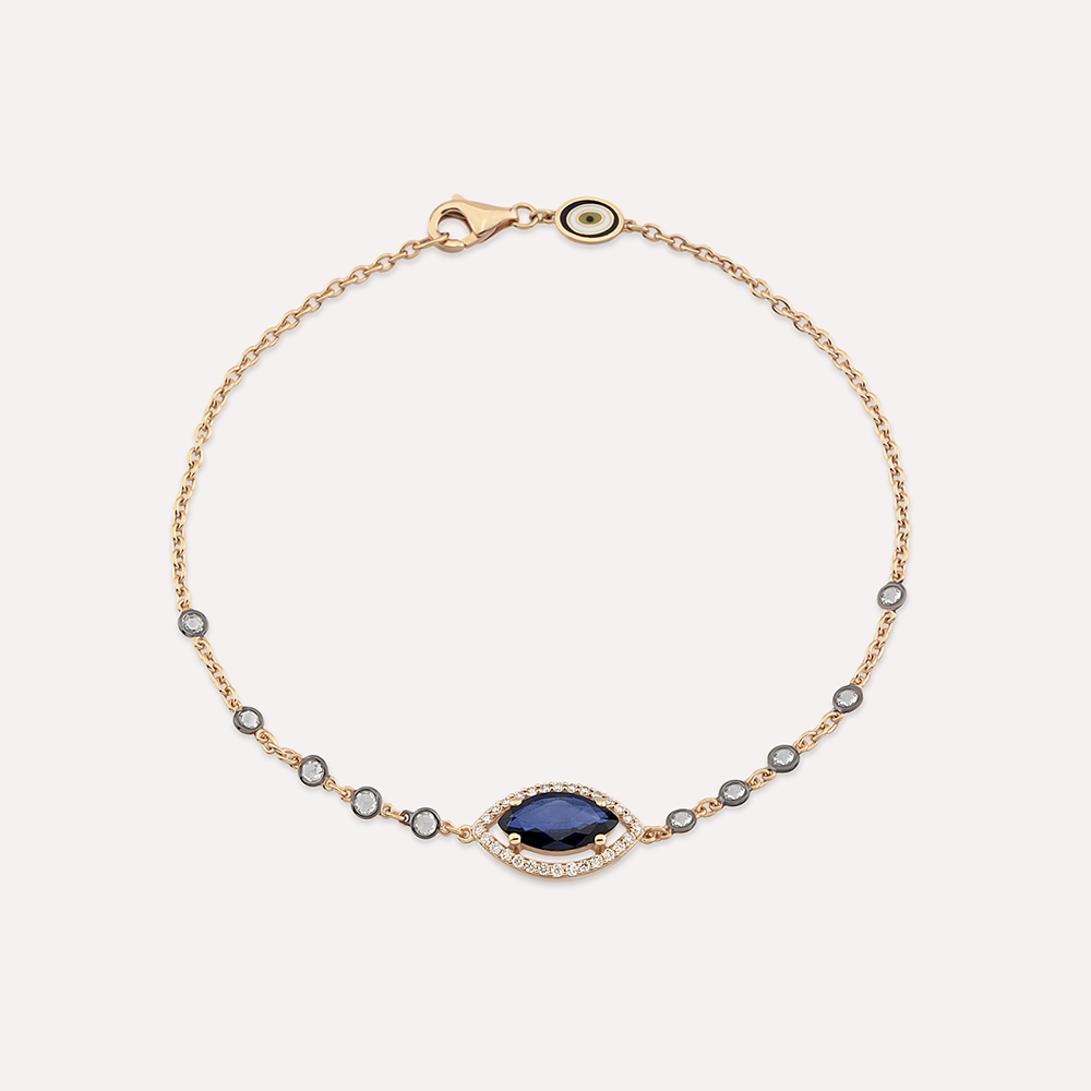 1.45 CT Sapphire and Rose Cut Diamond Rose Gold Bracelet - 1