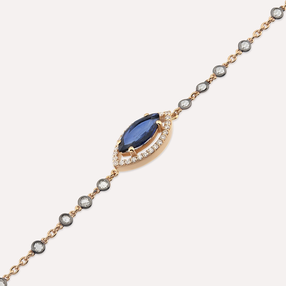 1.45 CT Sapphire and Rose Cut Diamond Rose Gold Bracelet - 5