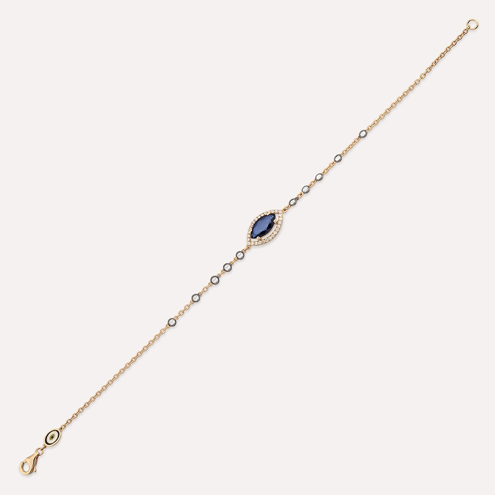1.45 CT Sapphire and Rose Cut Diamond Rose Gold Bracelet - 6