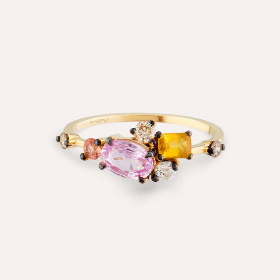 1.47 CT Multicolor Sapphire and Diamond Yellow Gold Ring - 3