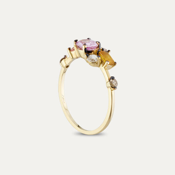 1.47 CT Multicolor Sapphire and Diamond Yellow Gold Ring - 5