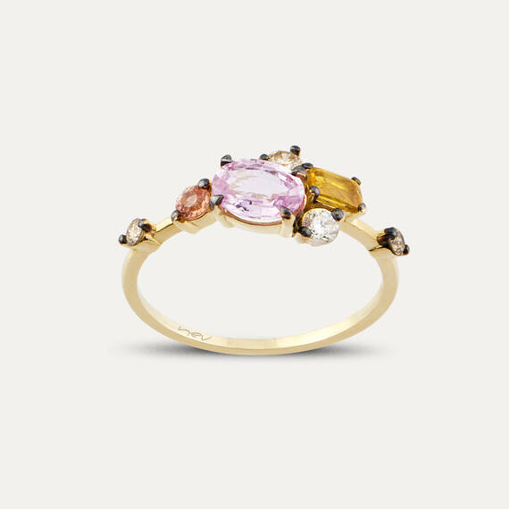 1.47 CT Multicolor Sapphire and Diamond Yellow Gold Ring - 1