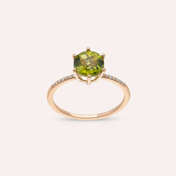 0.98 Peridot ve Pırlanta Taşlı Rose Altın Yüzük - 1