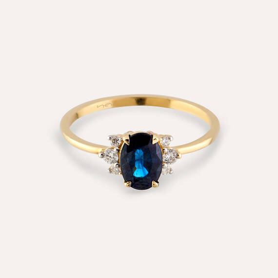 1.43 CT Dark Blue Sapphire and Diamond Yellow Gold Ring - 6