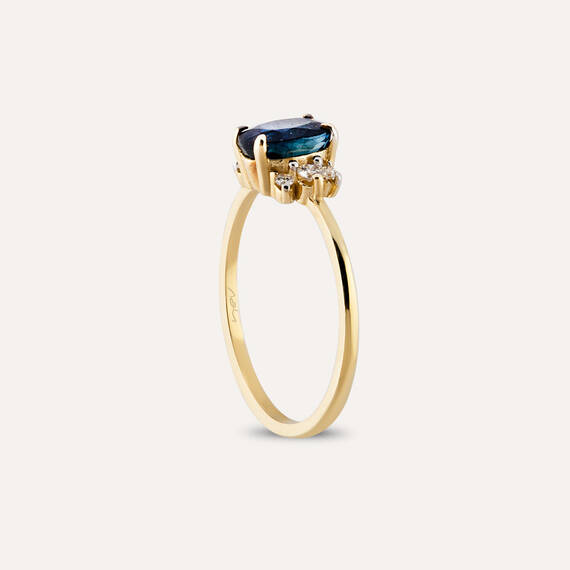1.43 CT Dark Blue Sapphire and Diamond Yellow Gold Ring - 5