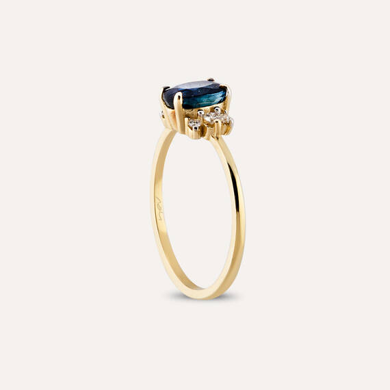 1.43 CT Dark Blue Sapphire and Diamond Yellow Gold Ring - 5