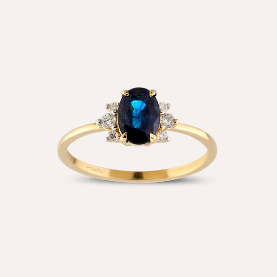 1.43 CT Dark Blue Sapphire and Diamond Yellow Gold Ring - 3