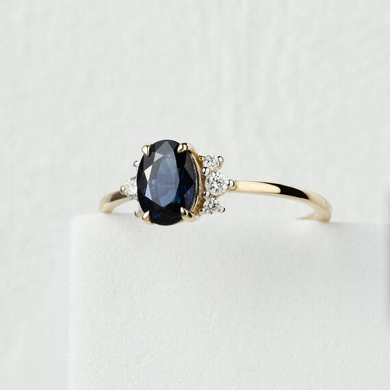 1.43 CT Dark Blue Sapphire and Diamond Yellow Gold Ring - 1