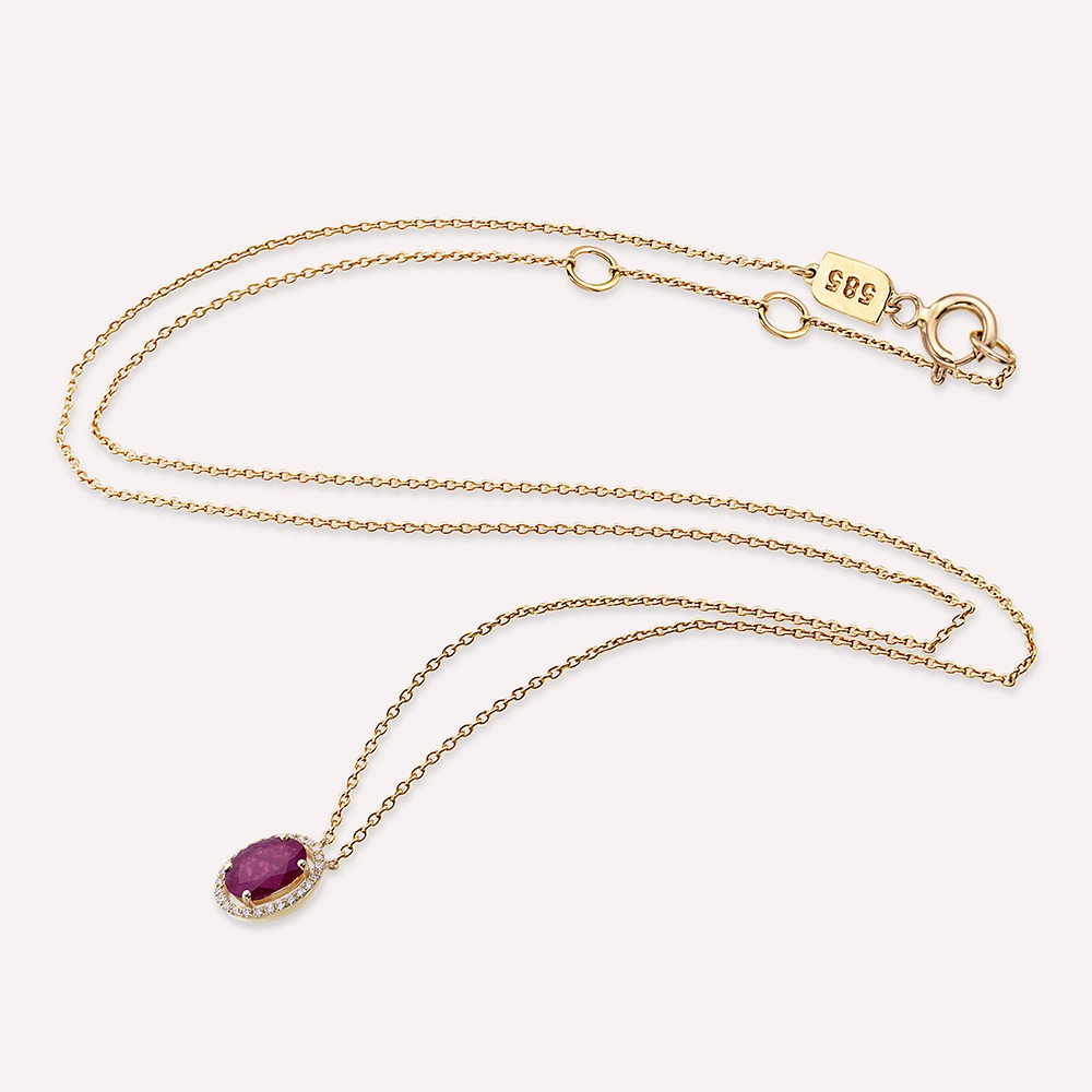 1.49 CT Ruby and Diamond Rose Gold Necklace - 4