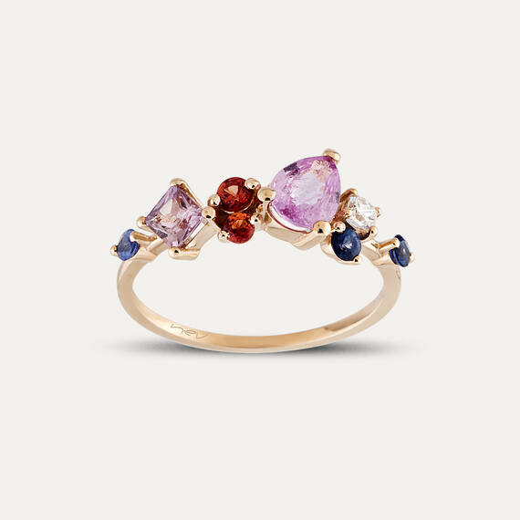 1.55 CT Multicolor Sapphire and Diamond Ring - 1