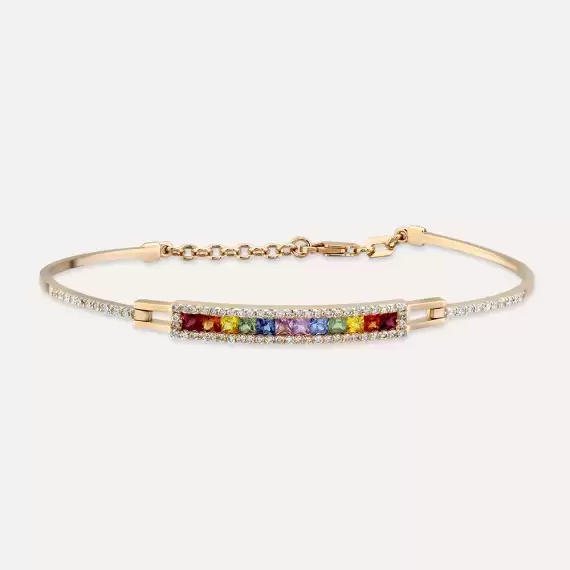 1.50 CT Multicolor Sapphire and Diamond Rose Gold Bracelet - 1