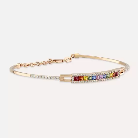 1.50 CT Multicolor Sapphire and Diamond Rose Gold Bracelet - 4