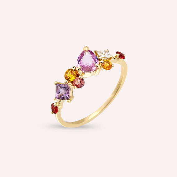 1.82 CT Multicolor Sapphire and Diamond Yellow Gold Ring - 4