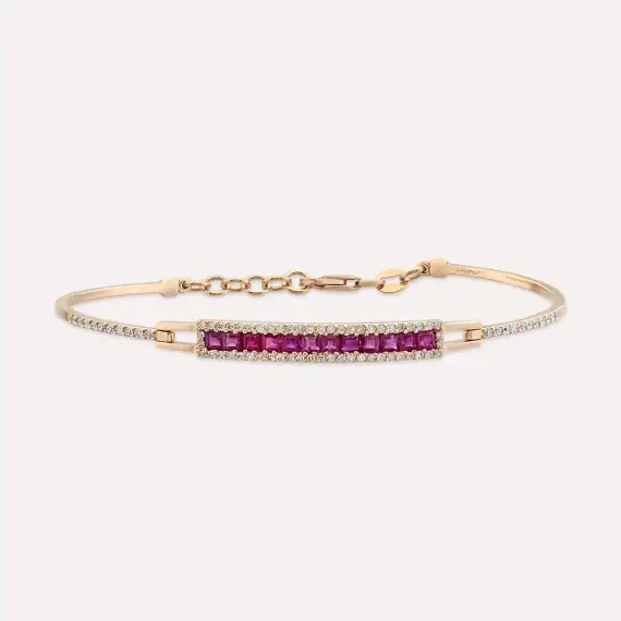 1.52 CT Caliber Cut Ruby and Diamond Rose Gold Bracelet - 1