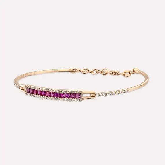 1.52 CT Caliber Cut Ruby and Diamond Rose Gold Bracelet - 4